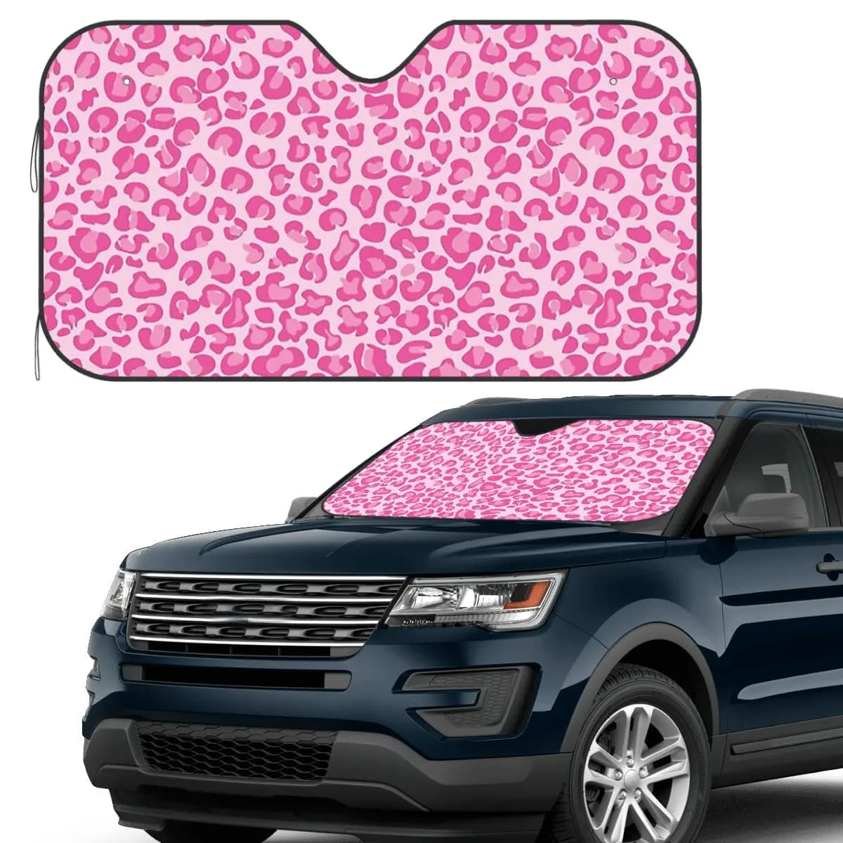 Coperture per accessori per visiera parasole per parabrezza anteriore per auto con stampa leopardata rosa