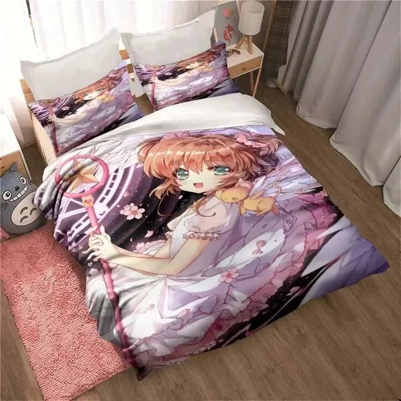 Set di Biancheria da Letto Anime Cardcaptor Sakura, Copripiumino Stampato, Set Completo con Federe, per Letto Matrimoniale, Queen o King Size