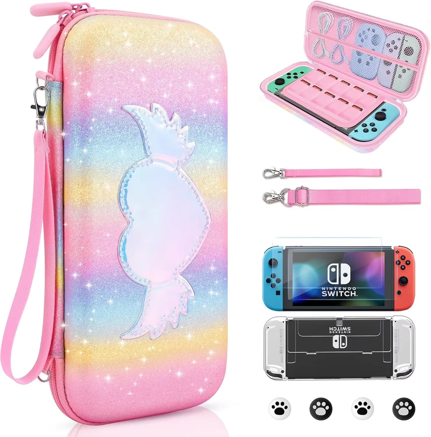 Nuove Custodie Glitterate per Nintendo Switch e Console OLED, Custodia Rigida da Viaggio Rosa per Accessori Nintendo Switch