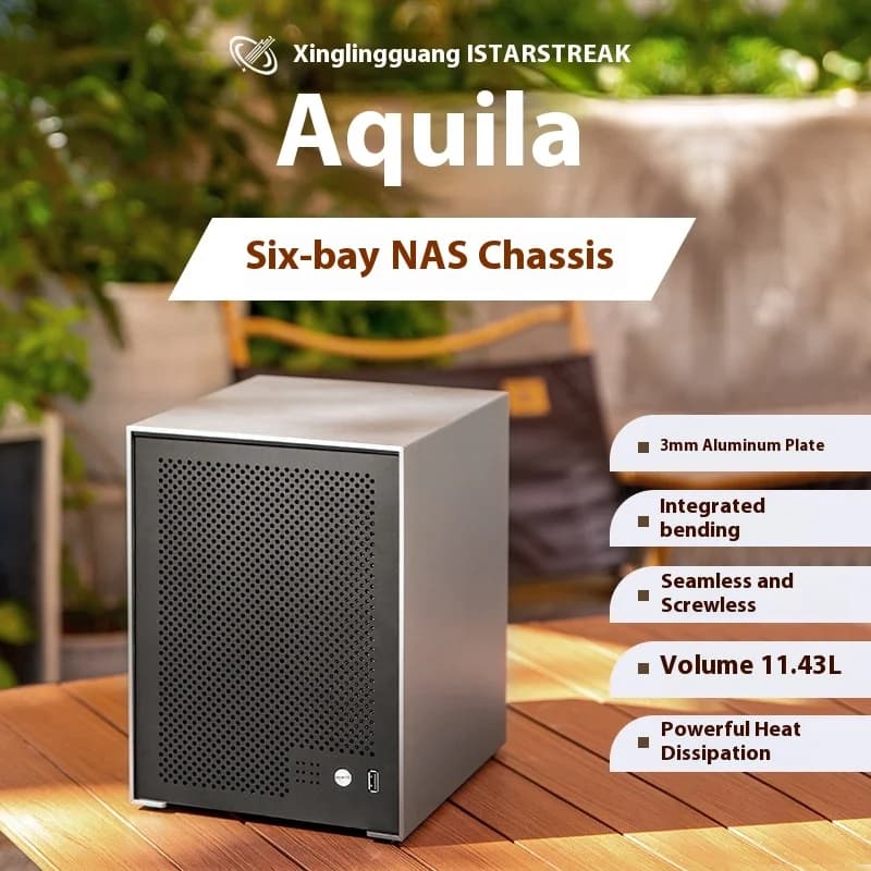 Sky Arrow Telaio NAS a 6 dischi Guscio in alluminio Scheda principale Itx Alimentatore piccolo 1u Vaca volante Nero Server di archiviazione Qunhui