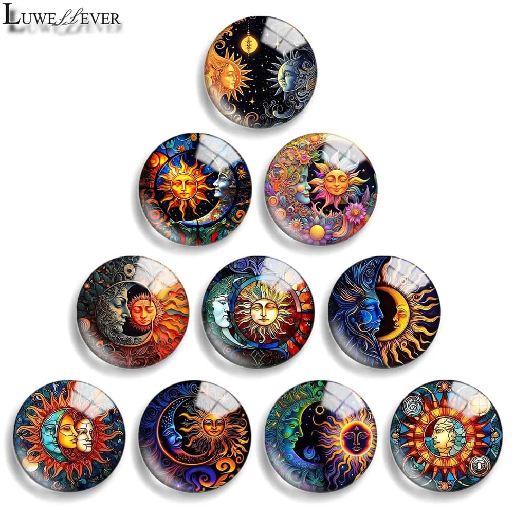 12mm 10mm 20mm 25mm 30mm 40mm 913 Sun Moon Mix Rotondo Cabochon in vetro Piatto Gioielli Trova 18mm Bottone a pressione Bracciale con ciondoli
