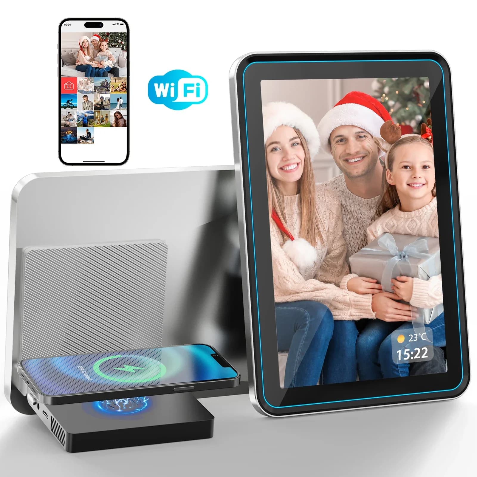 NBD Cornice per foto digitale da tavolo da 10,1 pollici Portafoto digitale con touch screen per lettore video da 32 GB con ricarica wireless