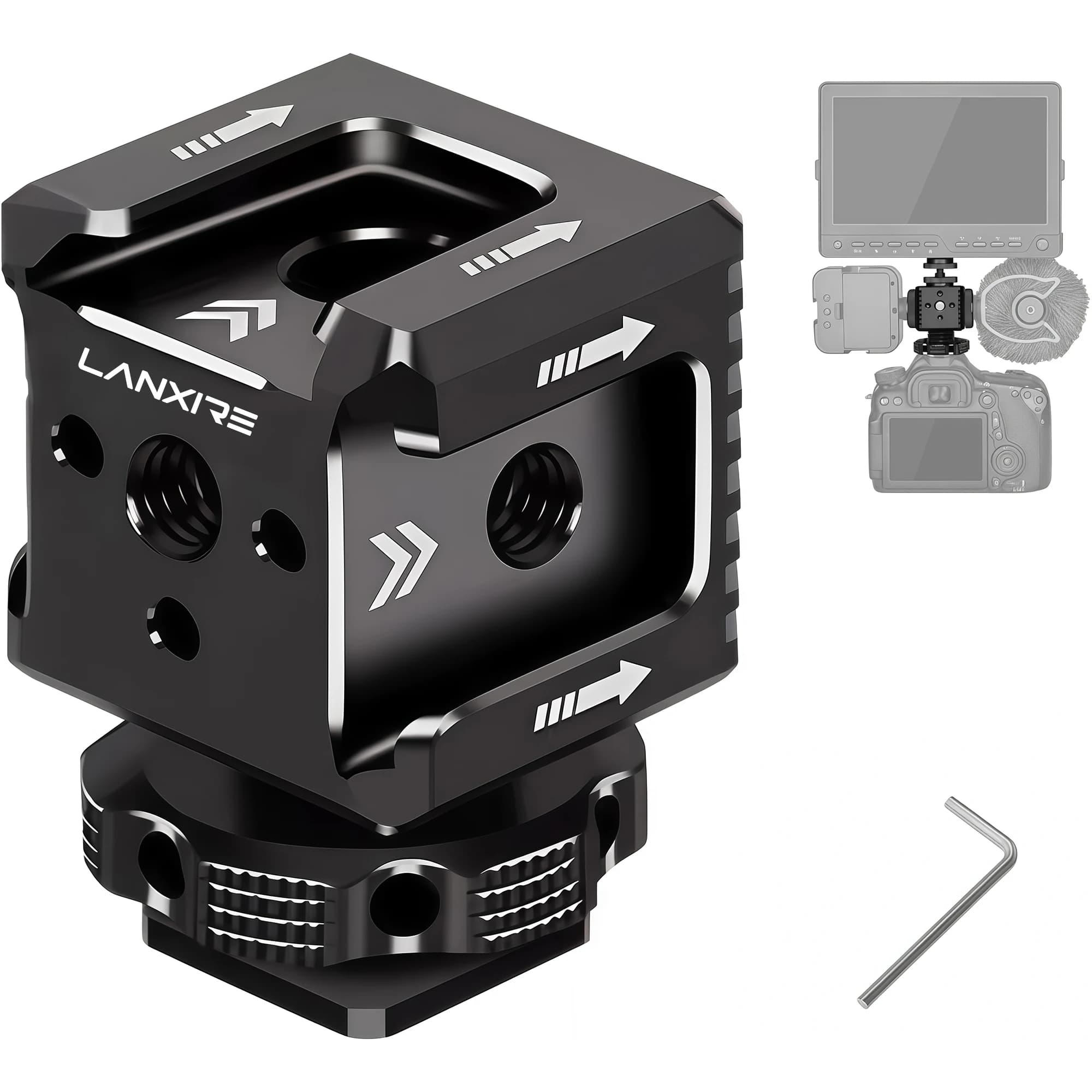 Adattatore Lanxire a Triplo Supporto Freddo con Filetto 1/4 Foro ARRI, Base di Estensione per Gabbia Fotocamera per Monitor, Microfono, Luce di Riempimento DSLR