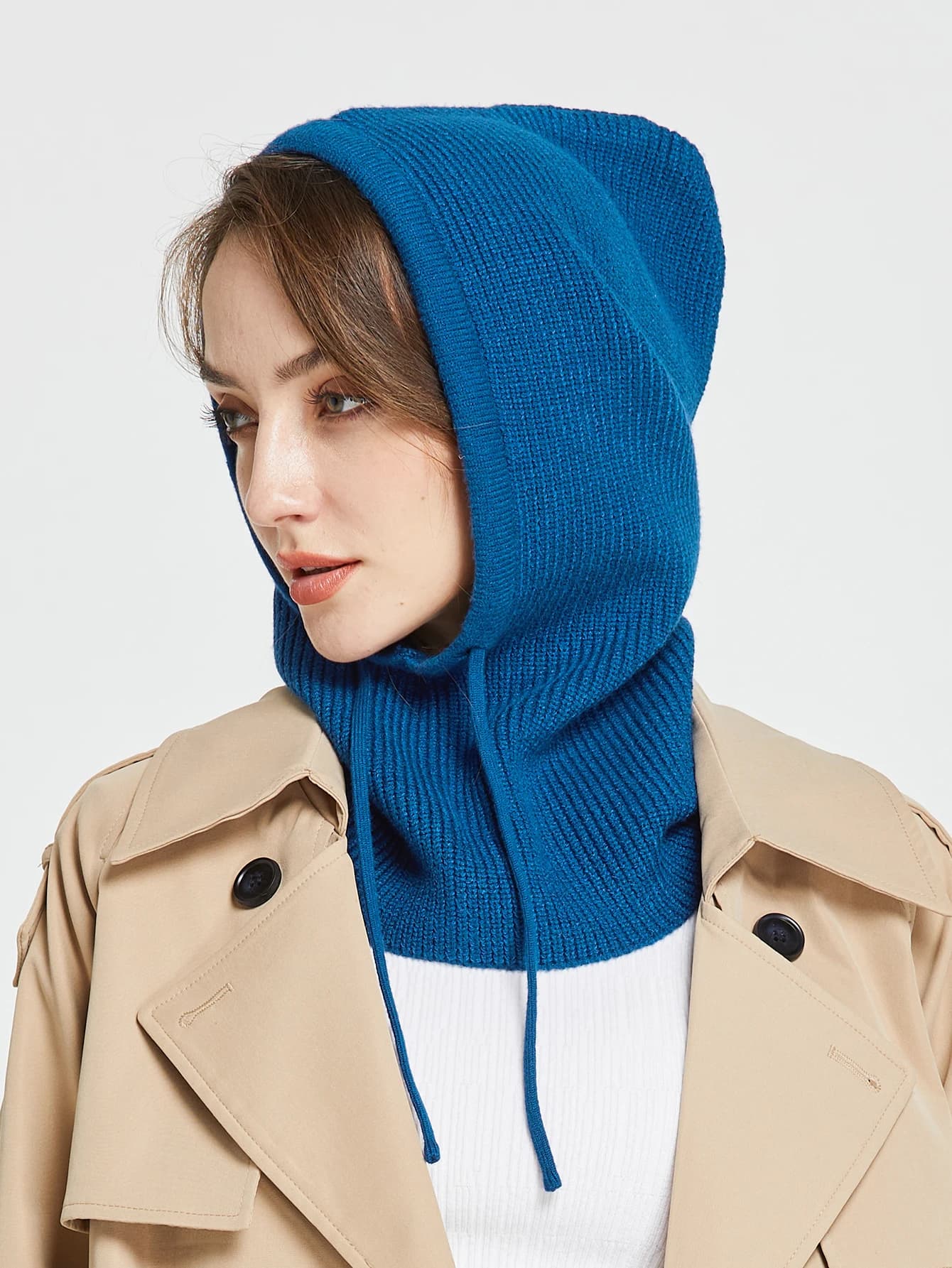 Knitted Wool Balaclava Skullies For Women&Men Winter Wollen Drawstring Hooded Scarf Hat Neck&Face Protect Beanies For Couples