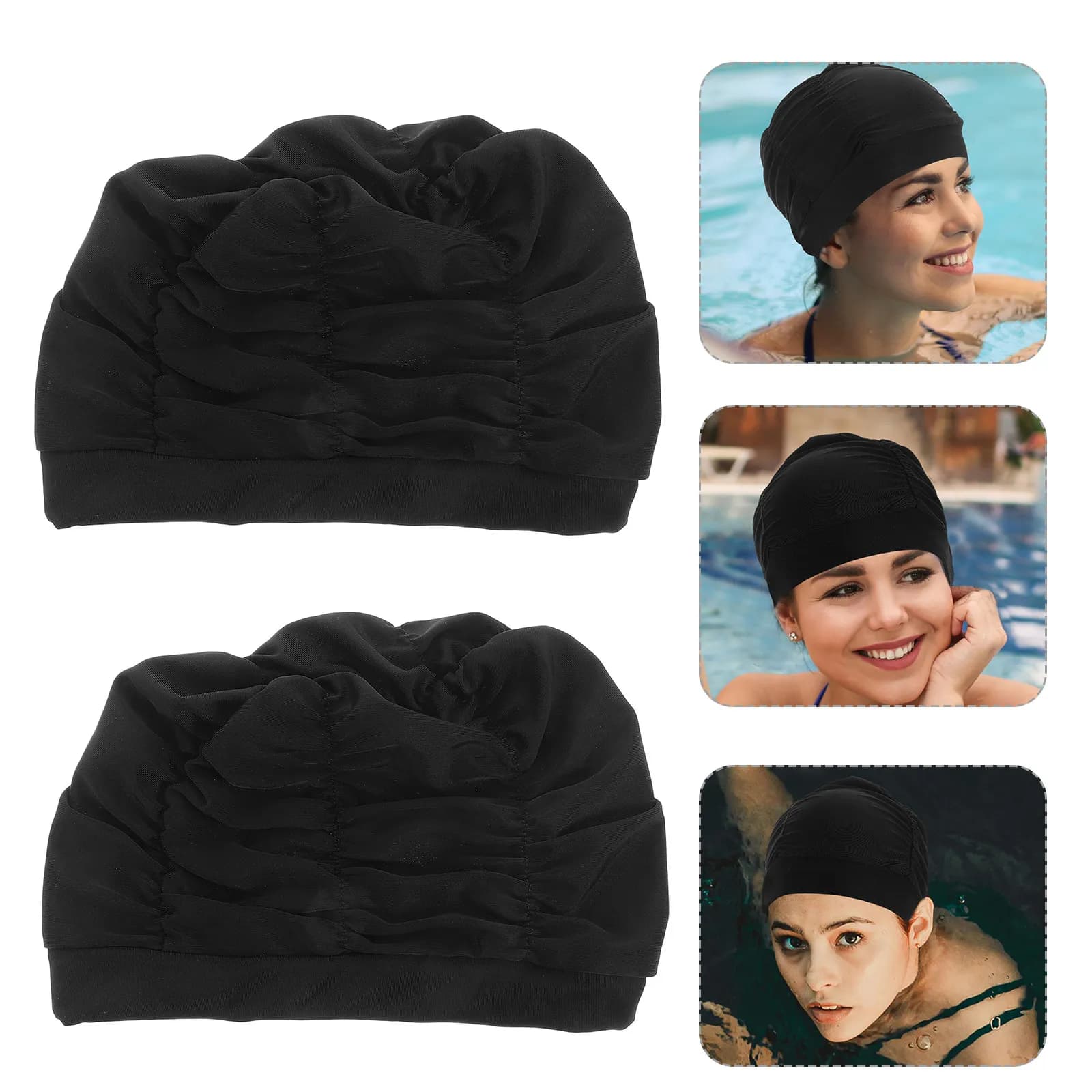 2 Women's Large Swimming Heads, Waterproof for Long and Treccine Hair, Comfortable Protection for Swimming and Hair