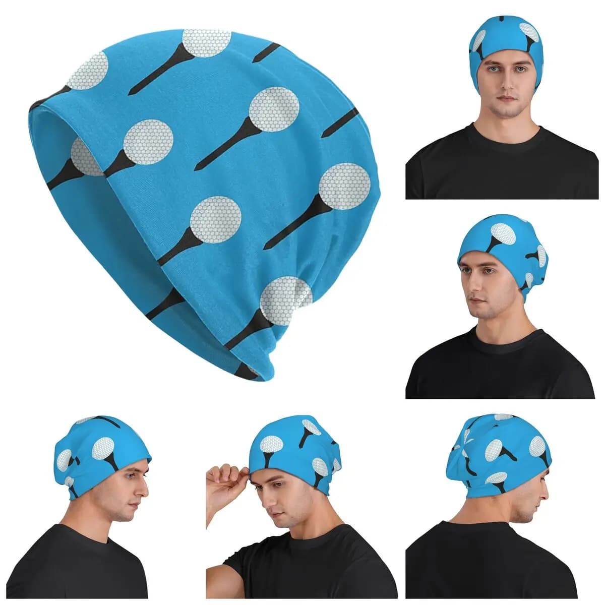 Pallina da golf e modello a T (blu ciano) Skullies Berretti Cappelli Caldi berretti autunnali per esterni Cappellini a cuffia lavorati a maglia per uomini Donne Adulti