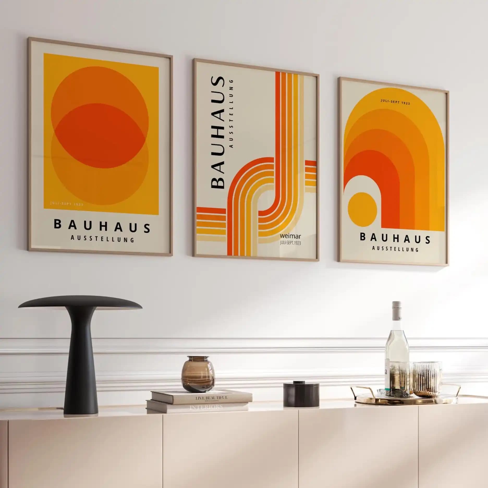 Set di stampa Bauhaus arancione blu metà secolo moderno astratto arte della parete decorazioni per la casa stampa su tela poster regalo decorazione semplice poster
