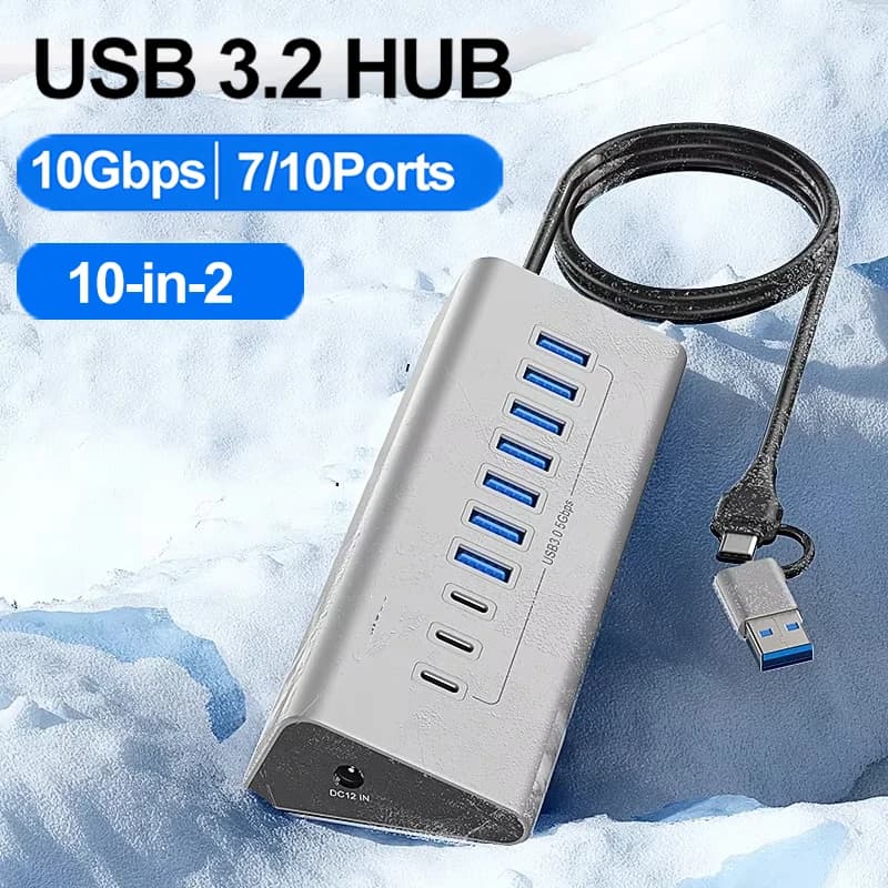 Adattatore per trasferimento dati splitter tipo C hub docking station USB 3.2 da 10 Gbps con lettore di schede Switch multi 7/8 porte per PC portatile