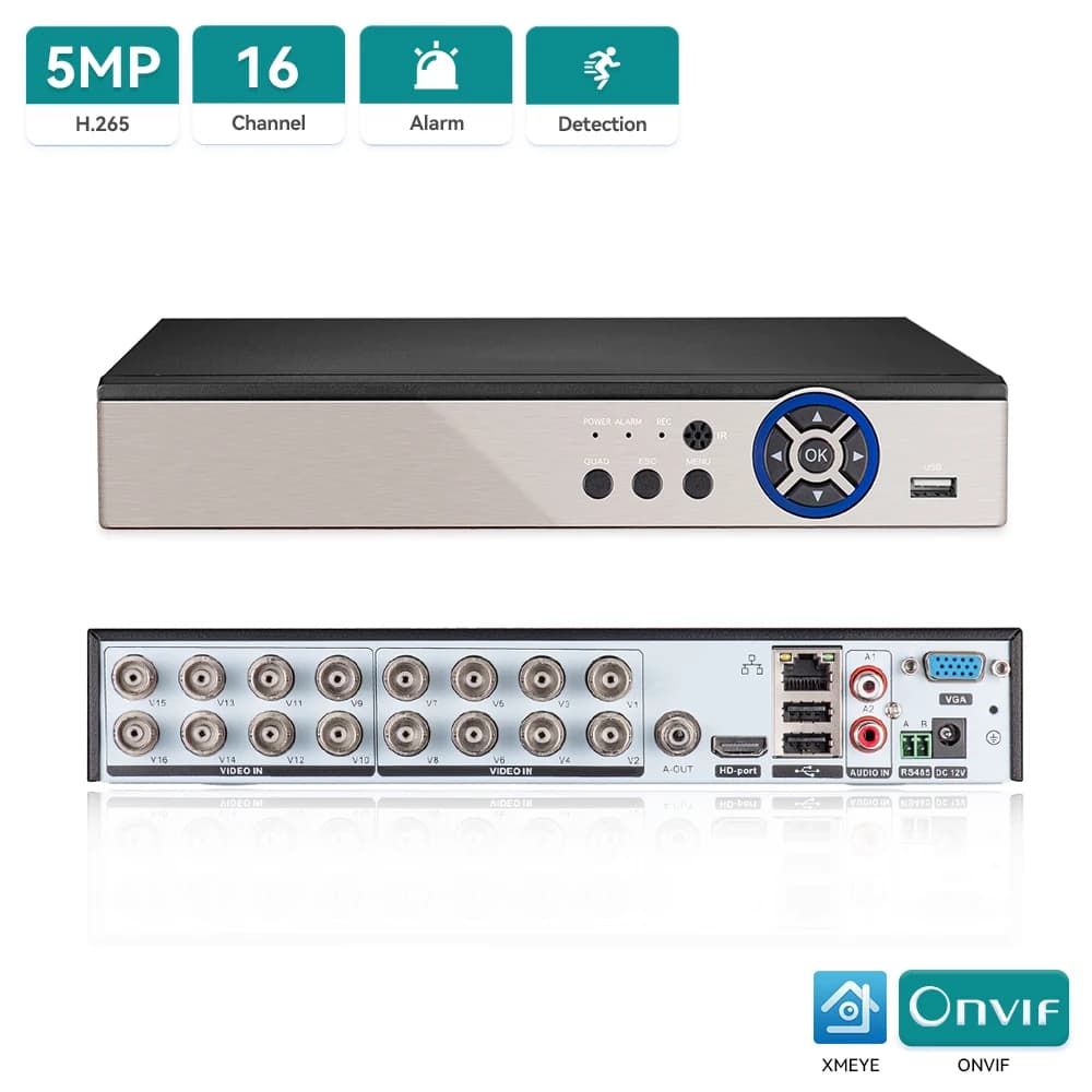 16CH AHD CCTV DVR 5MP-N 5in1 AHD TVI CVI CVBS Telecamera IP Videoregistratore digitale ibrido Sicurezza domestica DVR Sistema CCTV XMeye H.265