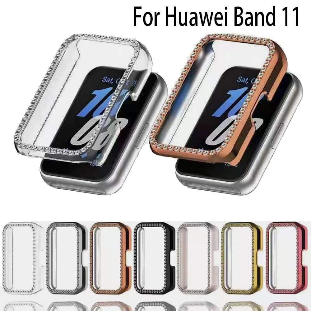 Custodia Protettiva Bling PC Hollow per Huawei Band 11, Cover Rigida con Diamanti e Cristalli, Guscio Protettivo Intelligente per Smartwatch, Bumper alla Moda