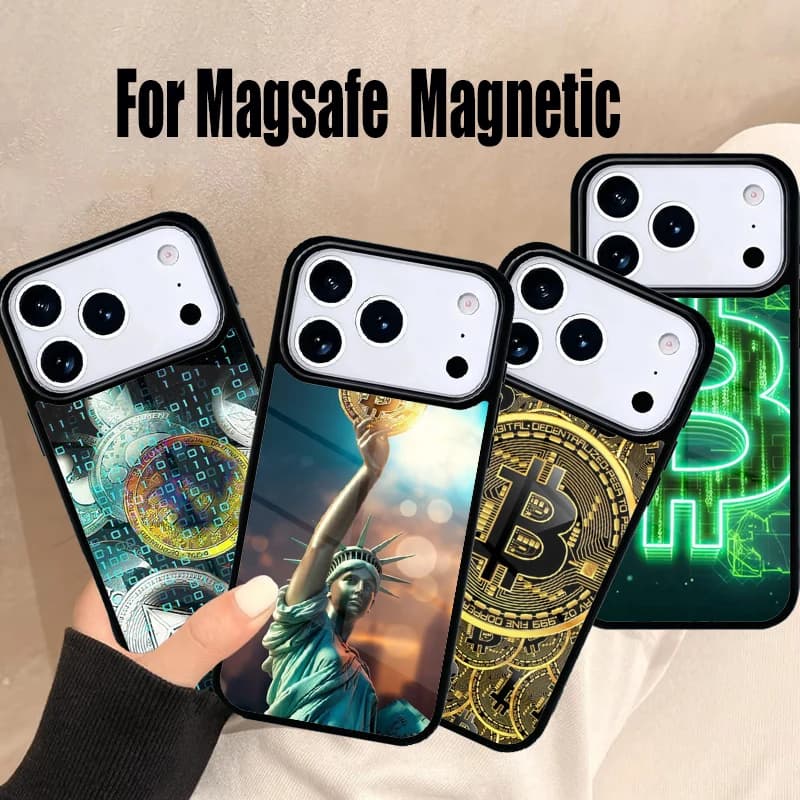 Cover per iPhone Bitcoin BTC per iPhone 17 Air 16e 15 14 13 12 11 Pro Max Plus con ricarica wireless magnetica MagSafe