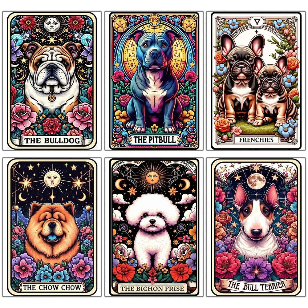 Pittura diamante fai da te tarocchi carte animale diamante pieno ricamo cartone animato cane e fiore punto croce set arte decorazione della casa regalo
