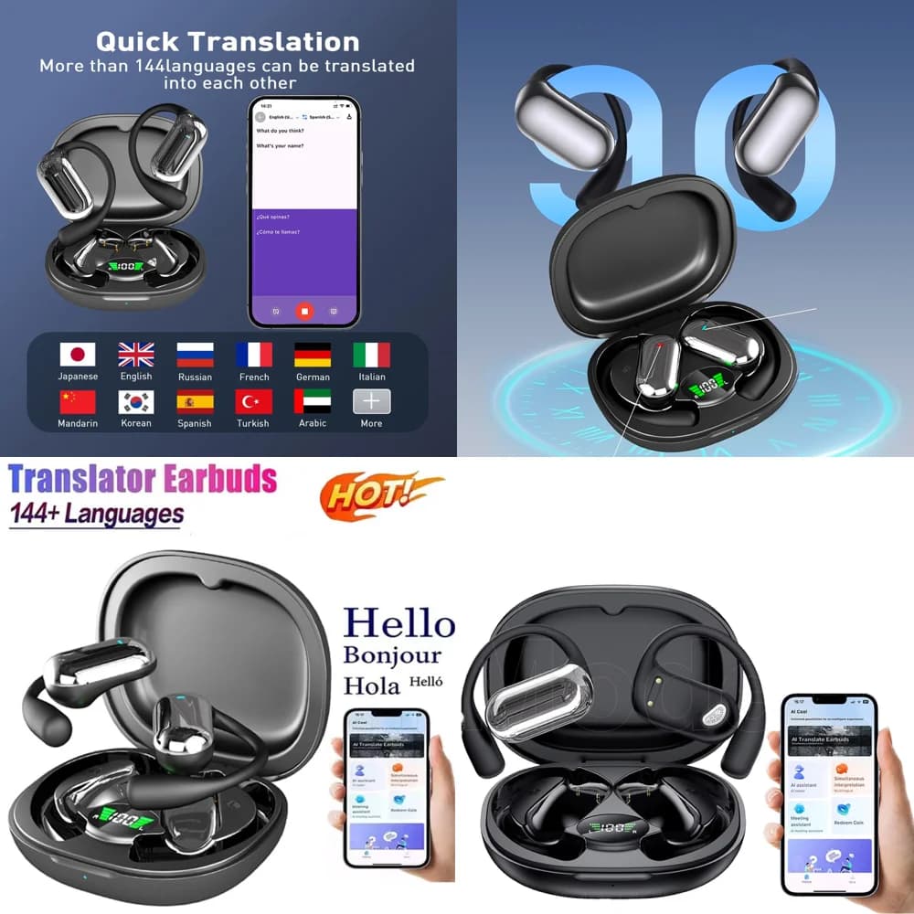 BT 5.4 OWS Ear Phone Wireless with LED Display OWS AI Language Translation Earphone with 144 Languages Clear Calls Earbuds