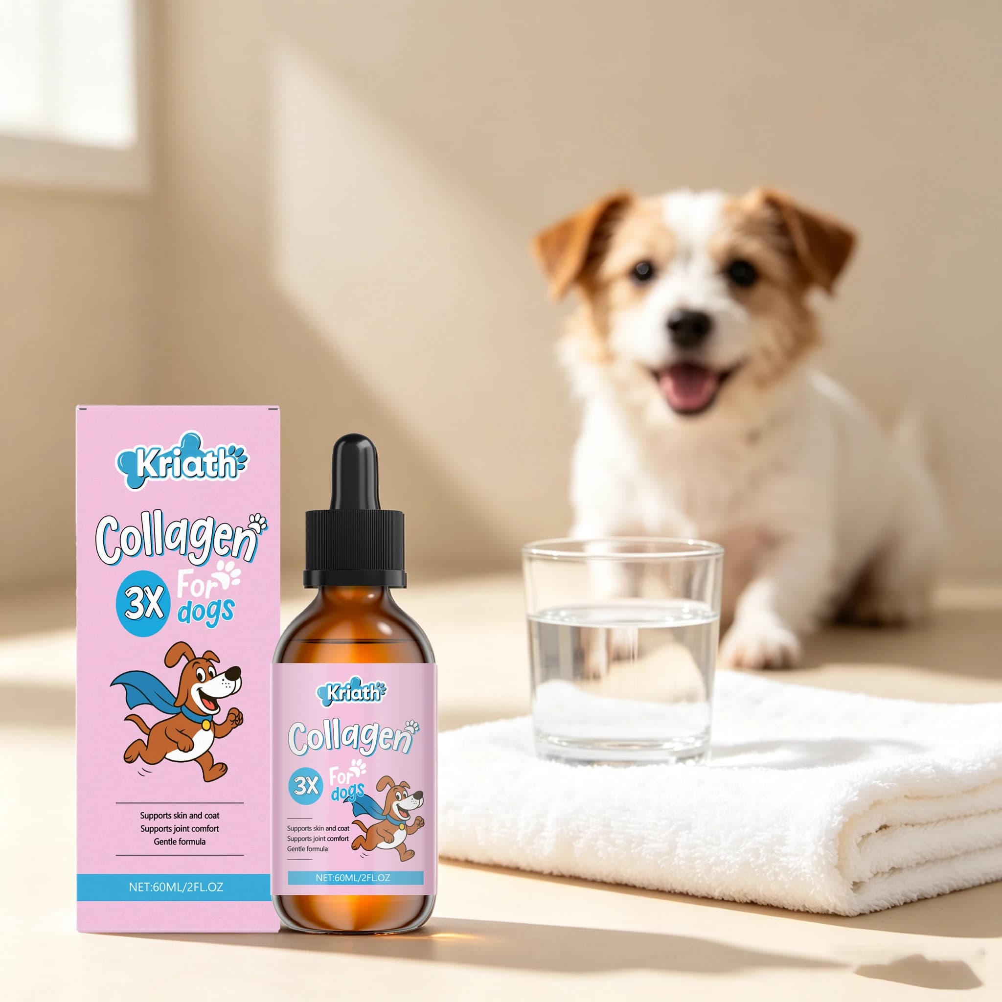 60ML Collagen Pet Care Drops Gentle Formula Improve Pets Hair & Skin Health Daily Nutritional Supplement Dog Care Liquid Drops