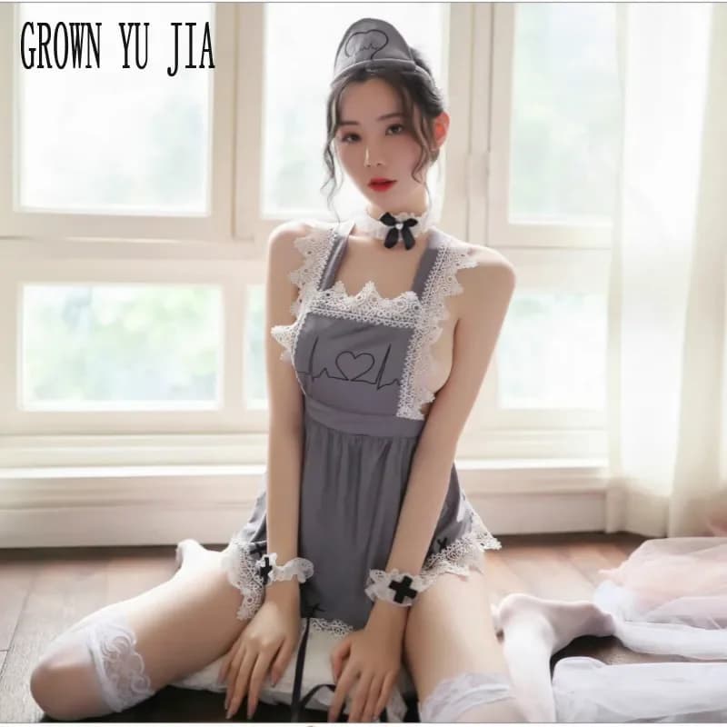 Nuovo costume cosplay erotico gonna uniforme da infermiera tentazione bianca grembiule porno gioco di ruolo rilegatura lingerie di pizzo abito sexy per il sesso