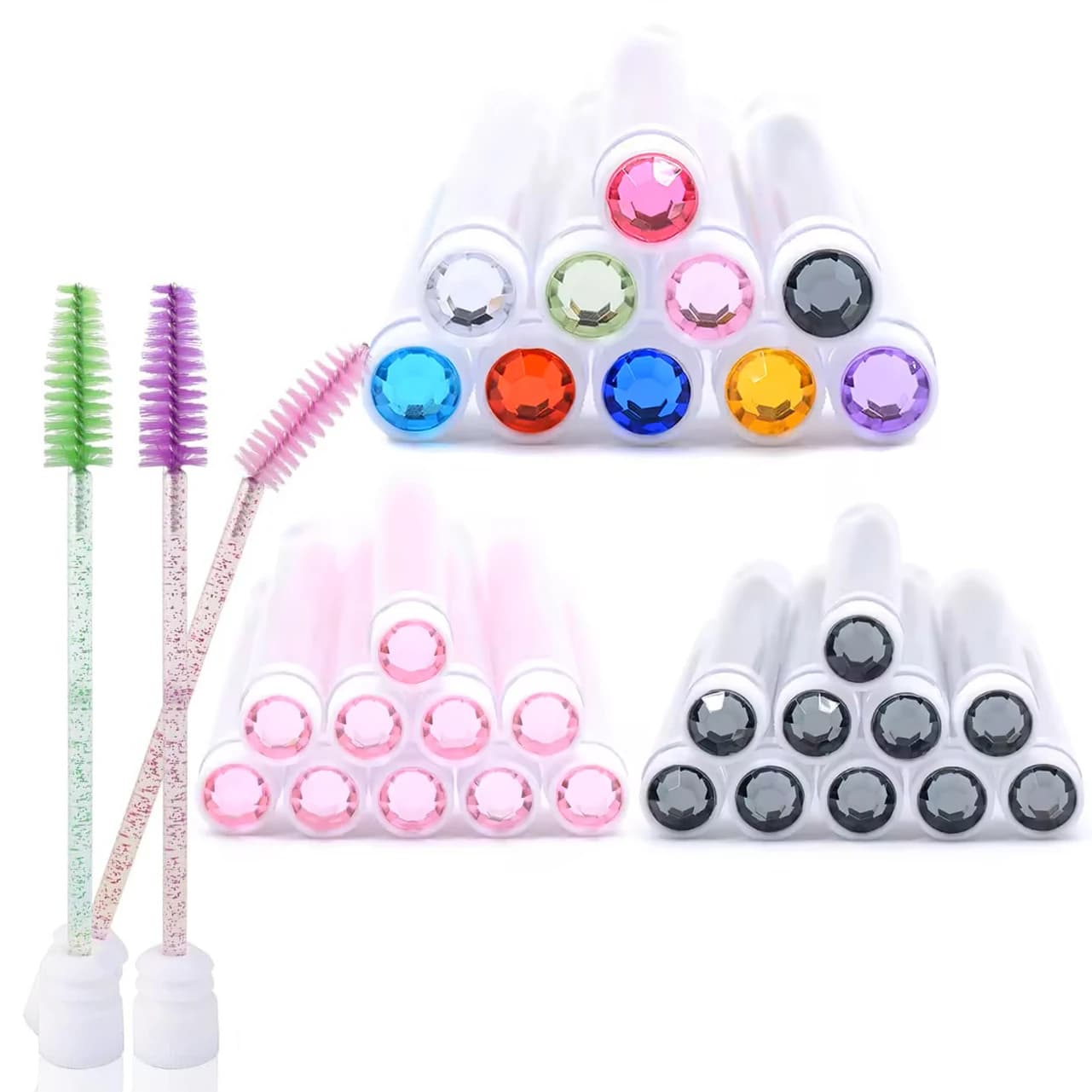 10 pcs. eyebrow applicators, hair extension combs, case, diamond brushes for eyelashes, spools, reusable applicators for mascara in tubes