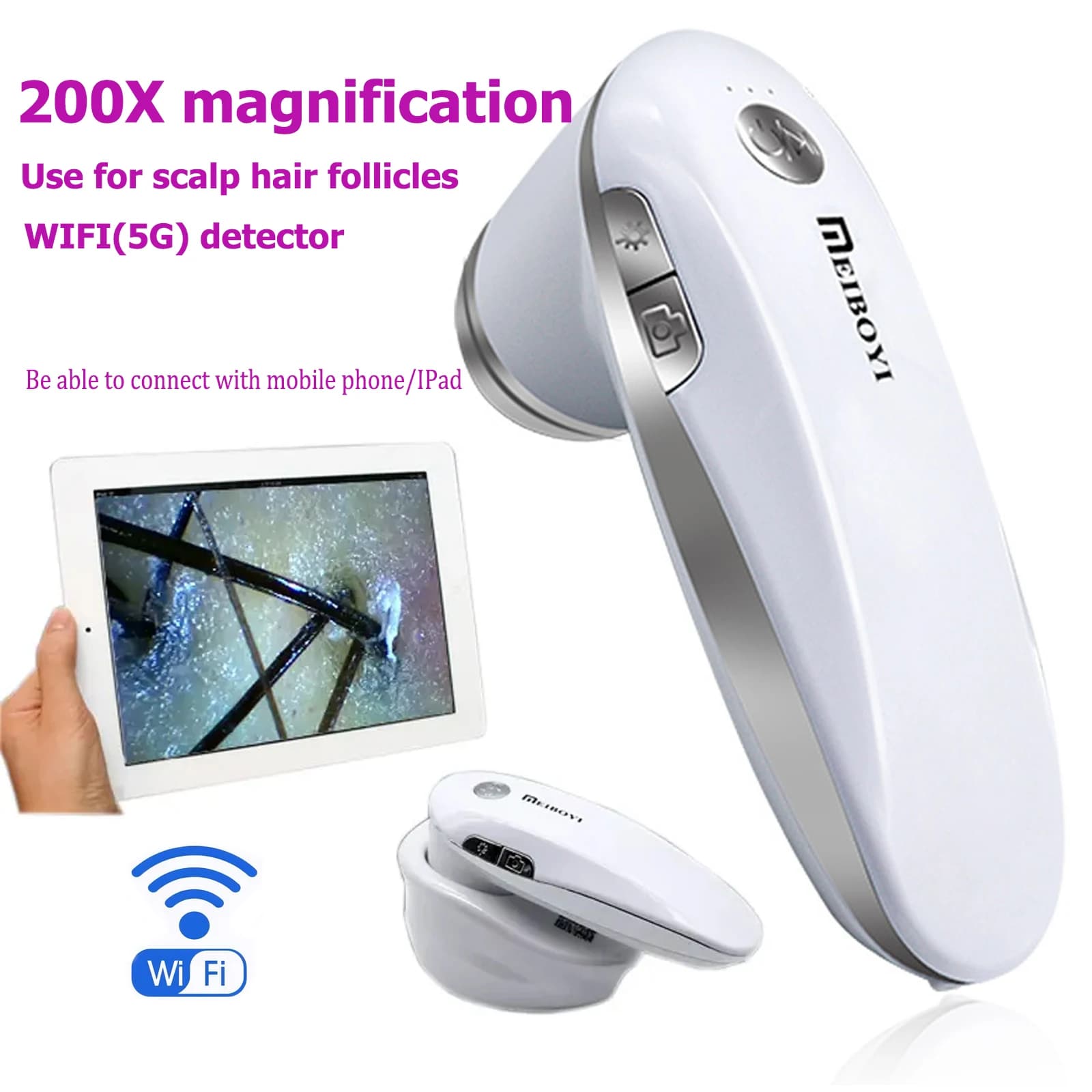2025 Nuovo 200X Follicoli Dei Capelli Rilevatore del Cuoio Capelluto APP Wireless WIFI Analizzatore Digitale Della Pelle Strumento Microscopio Tester Della Pelle Ad Alta Definizione