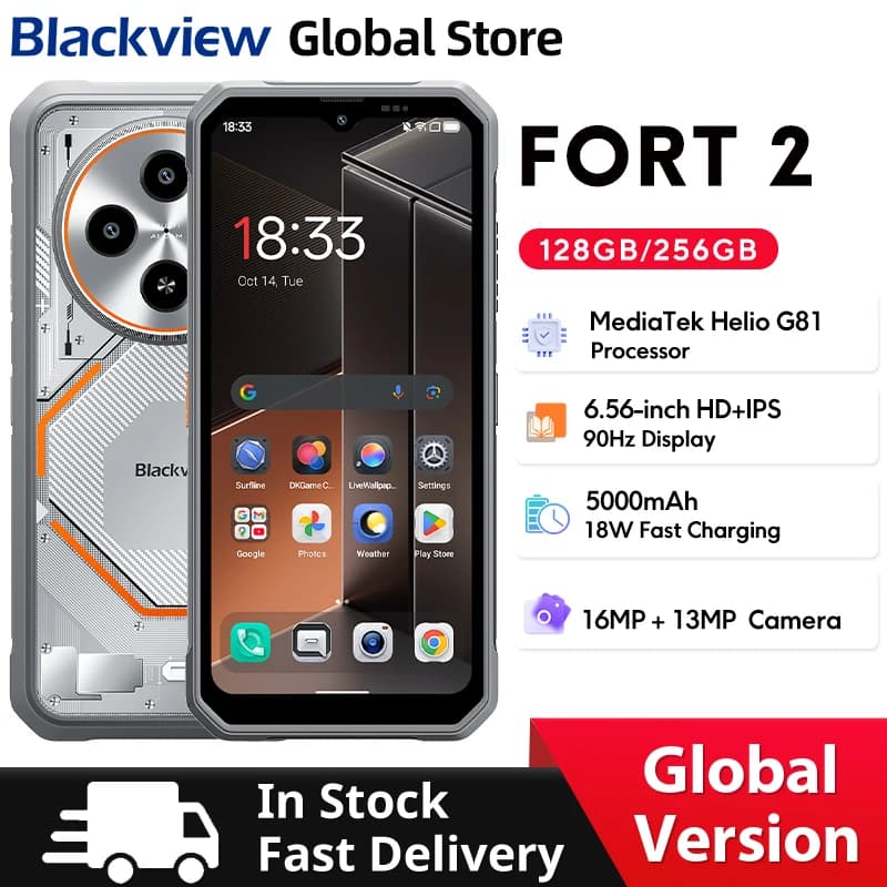 Blackview FORT 2 Smartphone Robusto, Display IPS HD+ da 6,56" 90Hz, MTk Helio G81, 5000mAh, Android 15, 256GB