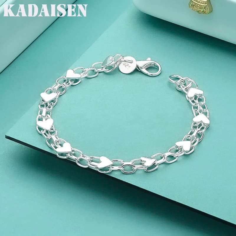 New Luxury 925 Sterling Silver Classic Heart Bracelets For Women Lady Fashion Designer Jewelry Wedding Party Birthday Gifts