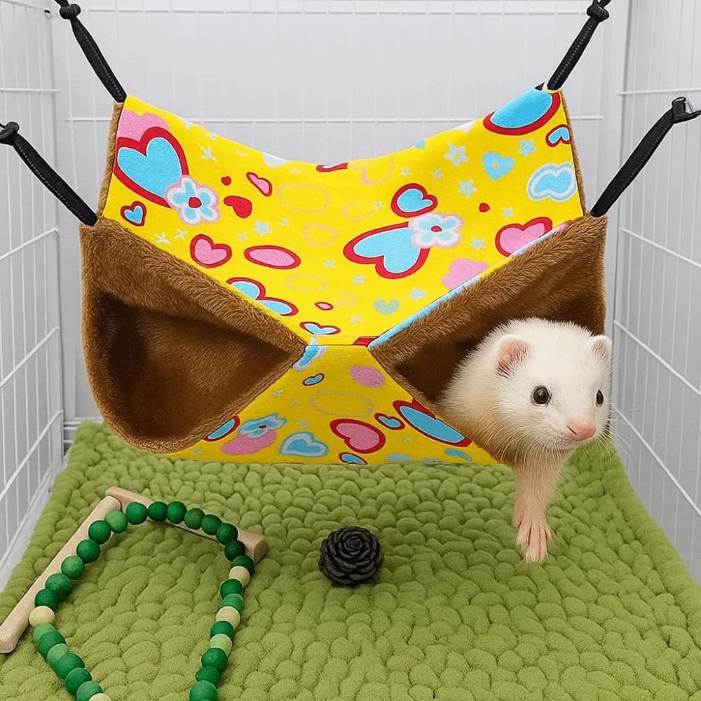 Cute hammock for hamsters double layer thickening cozy sleeping bag for pets warm fleece print hamster hide cage accessories