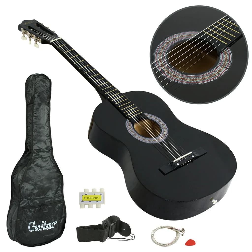 Chitarra Acustica 38 Pollici Dimensione Standard con Custodia, Tracolla, Accordatore e Plettro, Regalo per Bambini, Nera