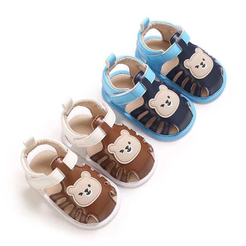 Scarpe Estive 2026 per Neonati 0-1 Anno, con Applicazione Orsetto Cartone Animato, Design a Punta Chiusa, per Bambini con Chiusura in Velcro, Suola Morbida Antiscivolo