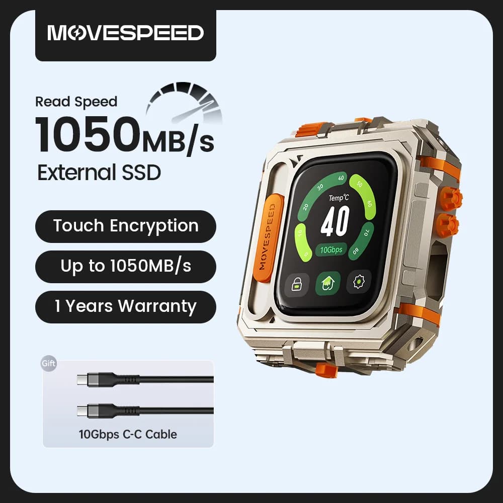 MOVESPEED GD10 1050MB/s SSD esterno 2TB 1TB Touchscreen Crittografia USB3.2 Gen2 Tipo C Disco rigido per iPhone 15/16 PS4 PS5 PC