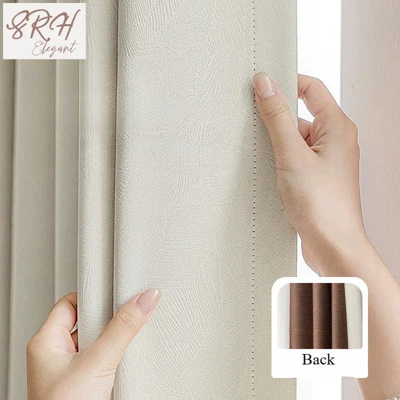 New Embossed Full Blackout Chenille Curtains for Living Room Bedroom Dinning Premium Cream Bustling Window Curtains Custom Size