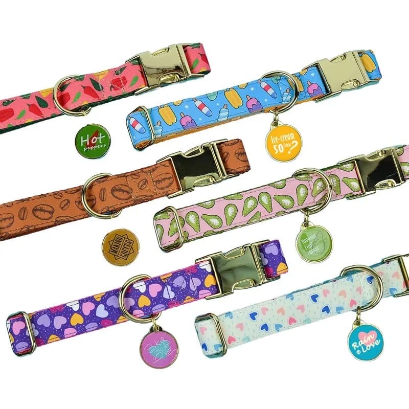 High Quality Gold Alloy Collar for Dogs Quick Release Print Pattern with Elegant Polyester Material Matching ID Brand