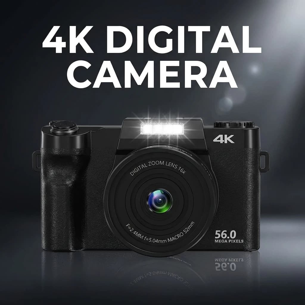 4K 48MP camera for Vlogging with 3", Zoom 16X, Macro and Grand-angle lens, Webcam function, Ideal for YouTube Beginners and Travel