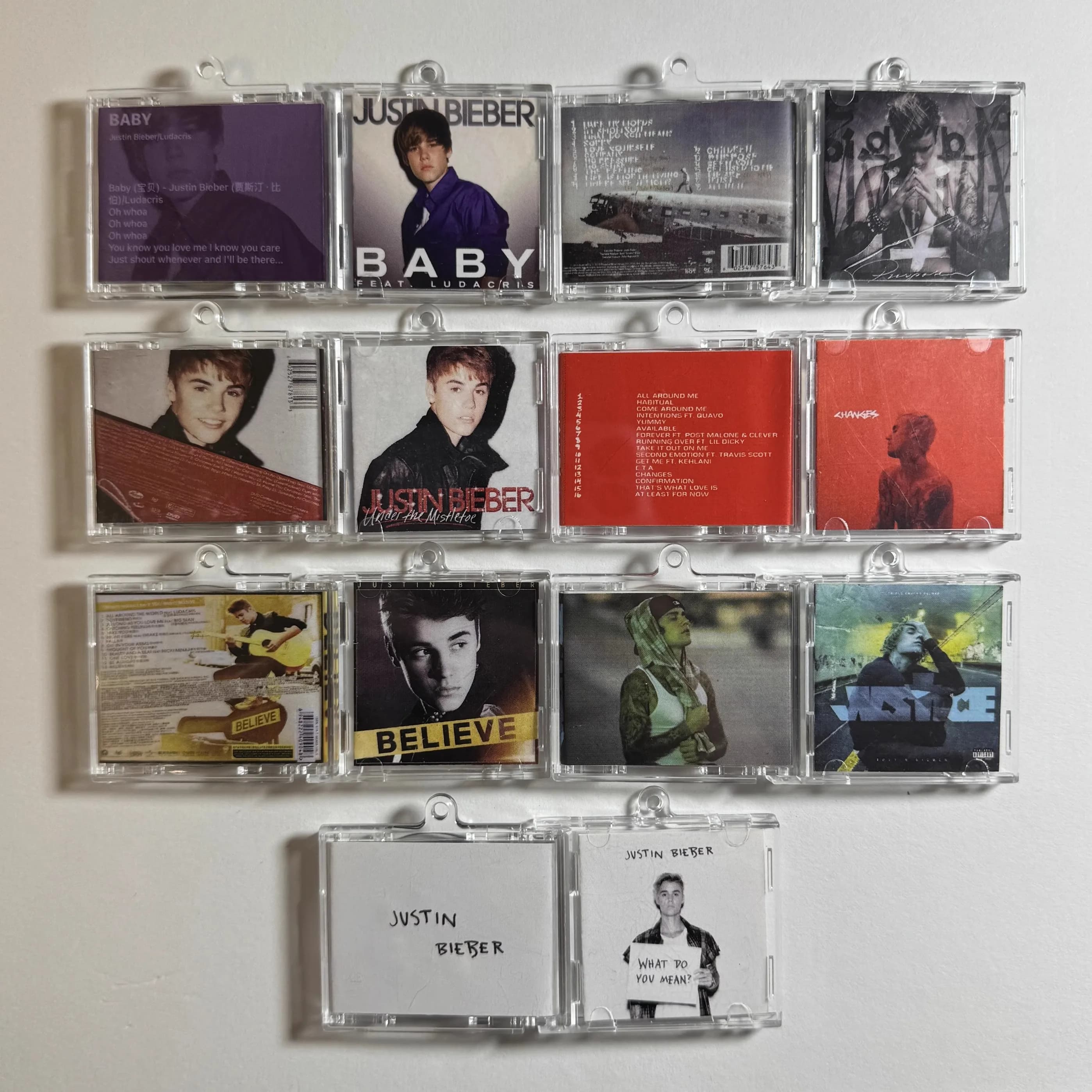 Pop JB Justin Bieber MINI CD musicale Portachiavi NFC Gioca a canzoni Il mio mondo 2.0 Album Ciondolo per bambini Collana cosplay Portachiavi in acrilico
