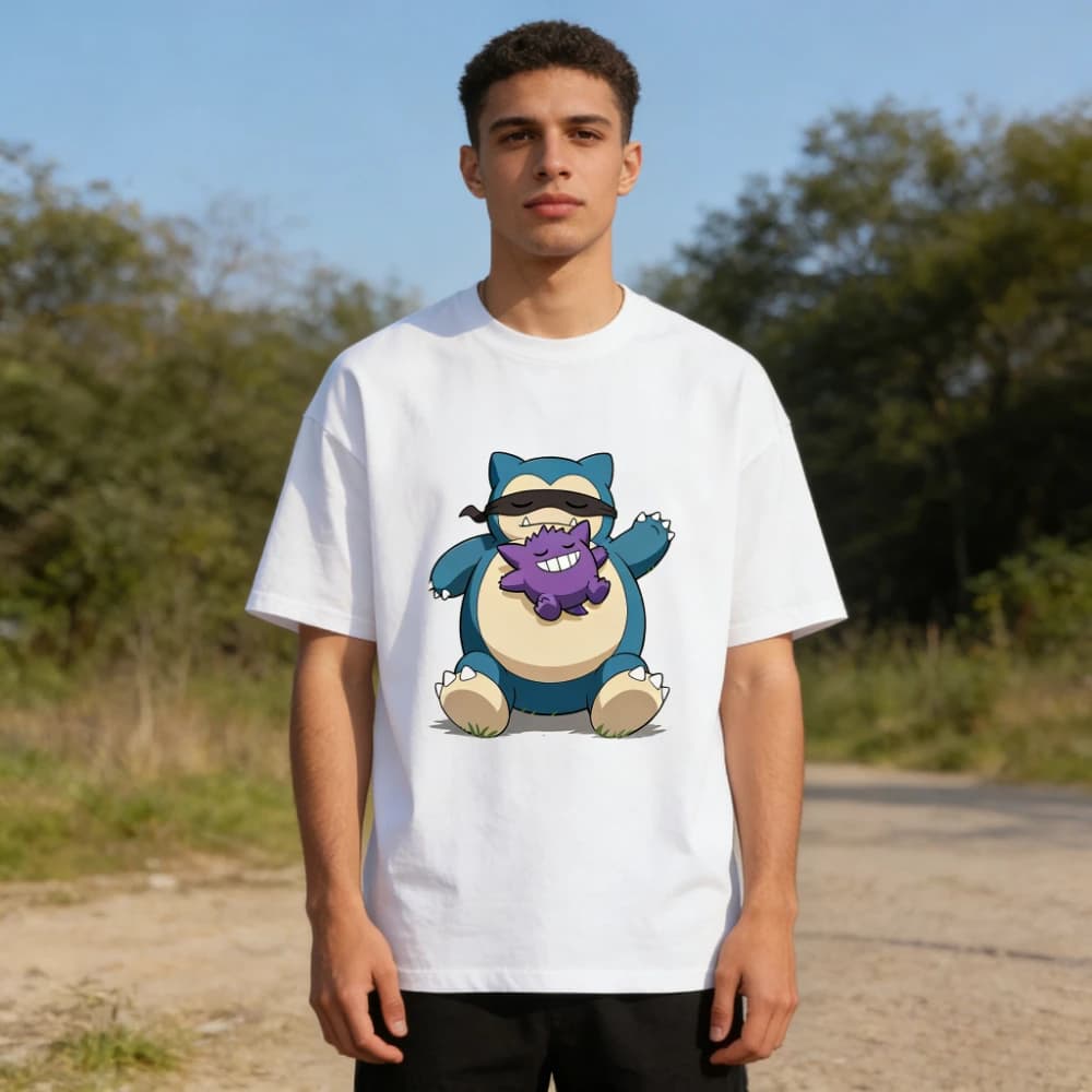 Nuova T-shirt Estiva 2026 con Stampa Snorlax Gengar, Maglietta Casual Unisex per Uomo Donna Bambino, Top a Maniche Corte Coordinati per Famiglia, Streetwear