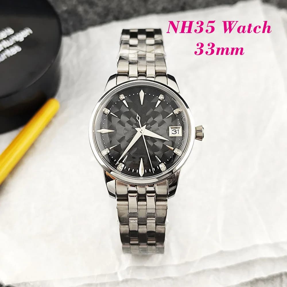 2026 Women's Watch Cocktail Dial Watch 33mm Stainless Steel Watch Customized Logo Automatic Watch Suitable for NH35 Movement