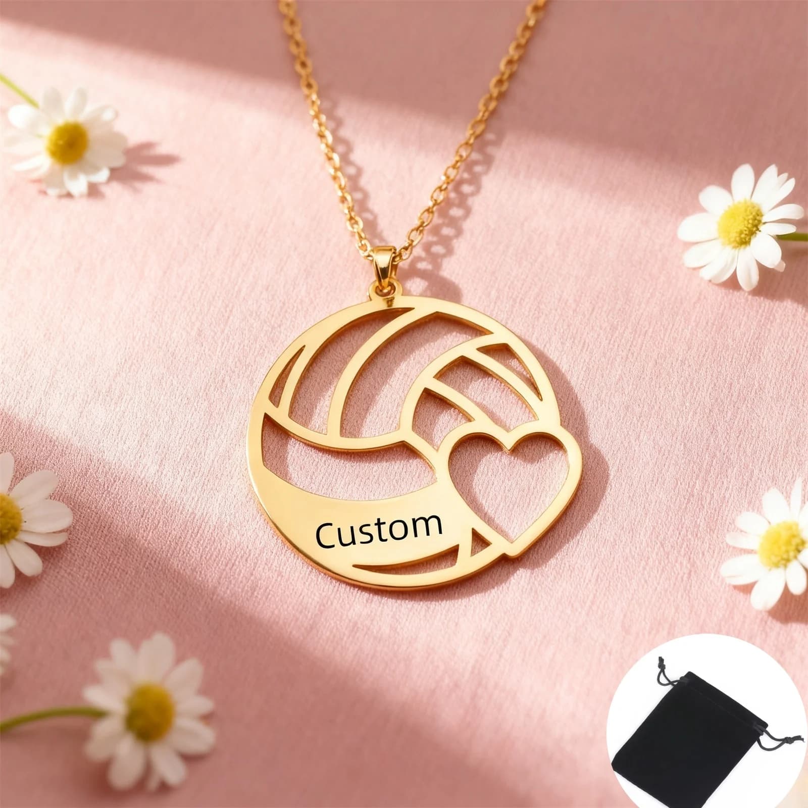 Custom Name Date Volleyball Love Stainless Steel Sport Necklace Volleyball Custom Name Necklace Fashion Jewelry Gift