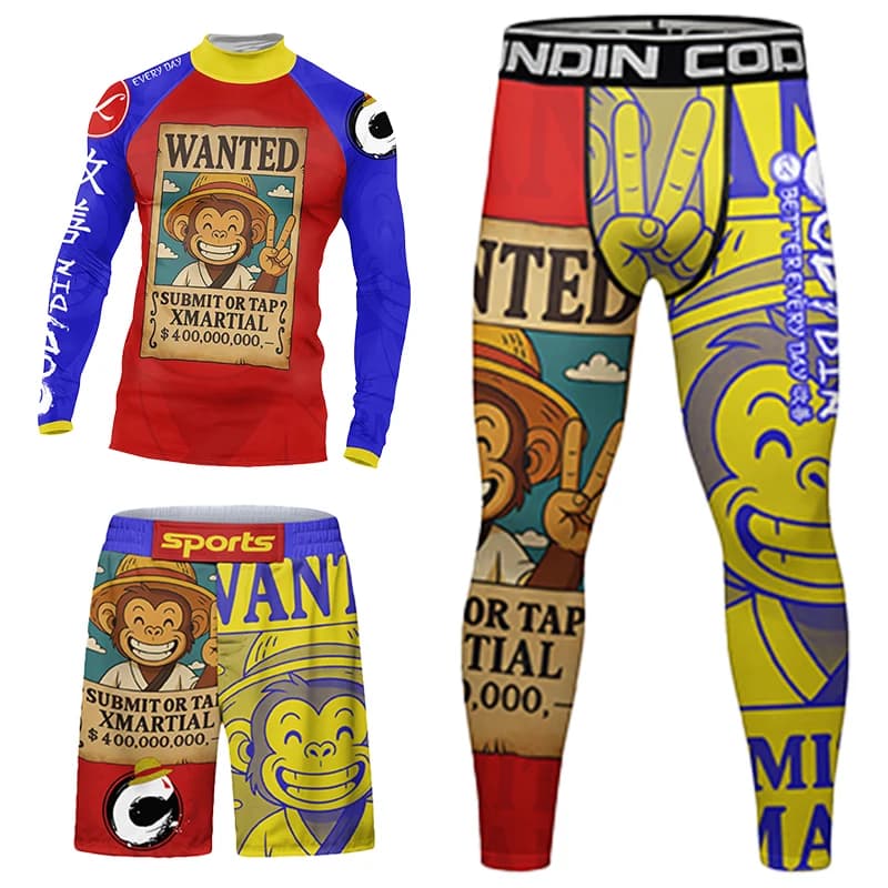 Bright Yellow MMA No Gi Rashguard Jiu Jitsu T-shirt+Pants Boxing Set BJJ Wrestling Shorts Compression Legging Spats Sportsuits
