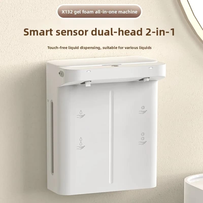 Dispenser di Sapone Intelligente a Doppia Testa con Montaggio a Parete, Macchina per Lavaggio Mani a Induzione con Schiuma AI