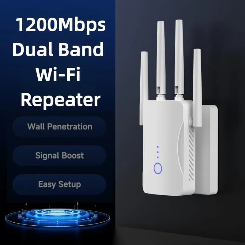 Ripetitore WiFi Dual Band 2.4G/5GHz 1200Mbps, Router di Segnale 802.11N, Estensore Wireless a Lungo Raggio, Amplificatore e Booster WiFi