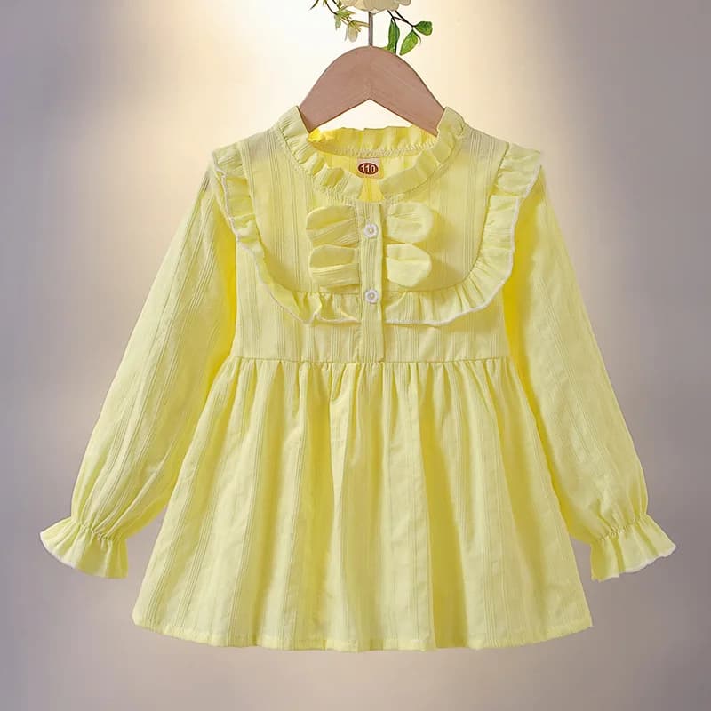 Camicie a maniche lunghe per ragazze carine Camicetta casual in cotone allentata tinta unita primavera estate Top casual coreano per bambini