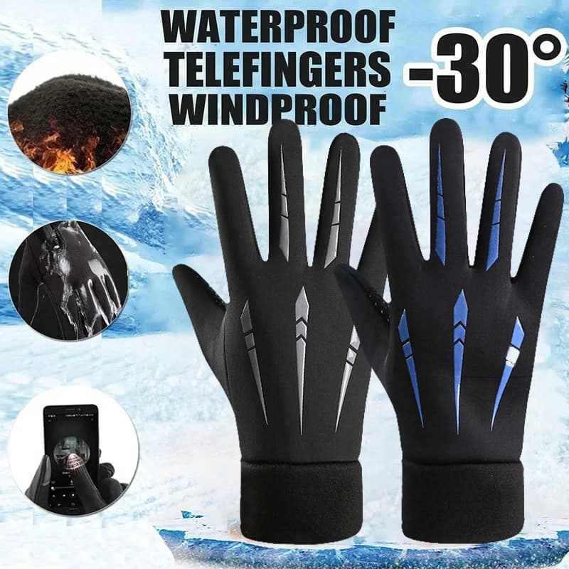 1 paio di guanti invernali caldi con dita intere, impermeabili, antivento, touch screen, per ciclismo, sport all'aria aperta, corsa, moto, sci