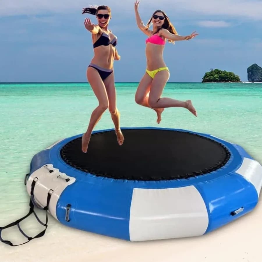 Trampolino Galleggiante Gonfiabile da 3 Metri per Lago con Piattaforma da Nuoto e Scaletta in Corda