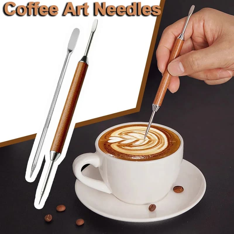 Aghi da caffè in acciaio inossidabile Coffee Pull Flower Needle Espresso Latte Decor Art Pen ago in legno strumenti per Barista accessori