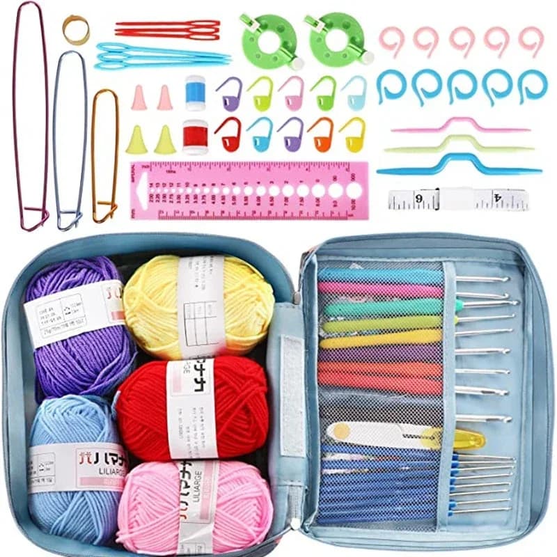 Kit uncinetto in lana fai da te manico morbido filato artigianale per maglieria e accessori per cucire Set di strumenti borsa portaoggetti all'uncinetto regalo per principianti