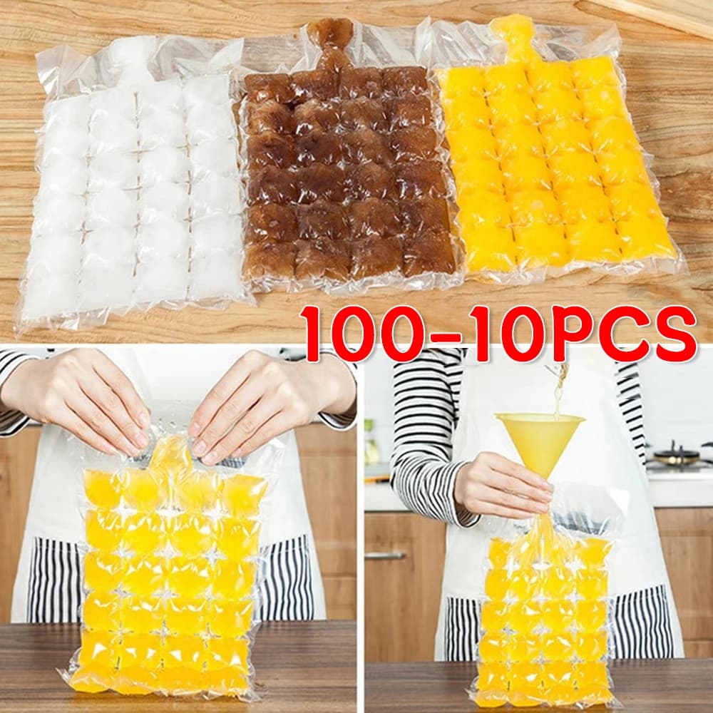 10-100PCS Sacchetto di ghiaccio usa e getta Reticolo Stampo per cubetti di ghiaccio Bar Vassoio di ghiaccio autosigillante Sacchetto per cubetti di ghiaccio Scatola Commestibile Cubo di ghiaccio congelato