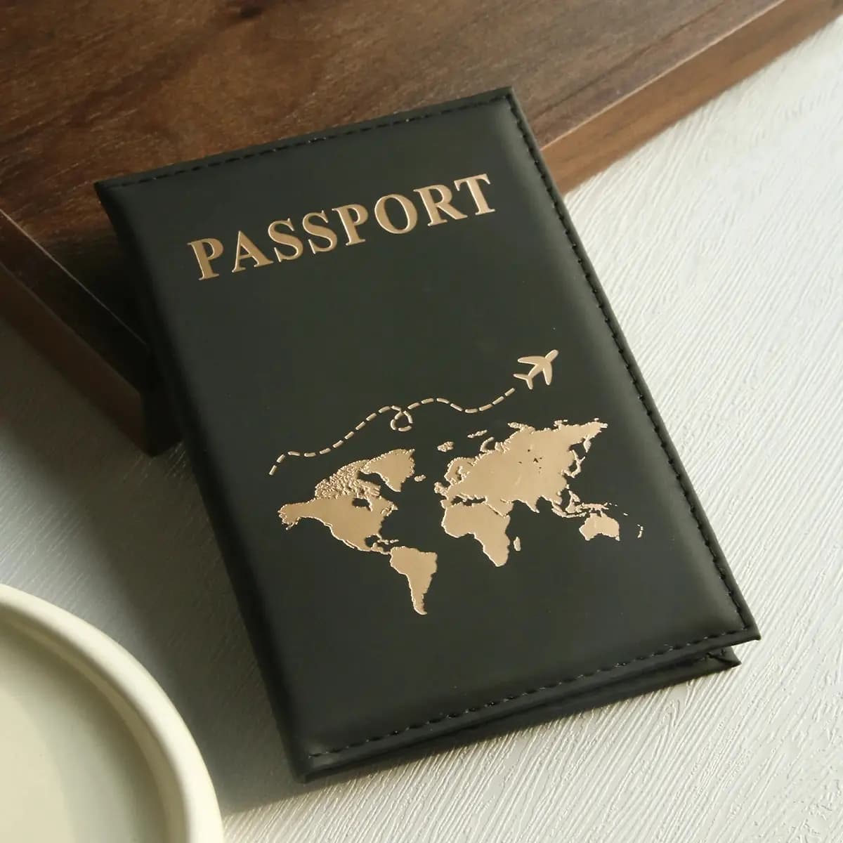 1 pz Porta Passaporto con Mappa del Mondo, Custodia Protettiva per Documenti, Organizzatore per Carte e Portafoglio