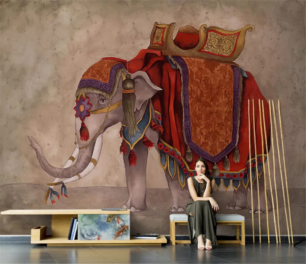 Carta da parati personalizzata con arte astratta, elefante retrò, carta da parati 3D per soggiorno, sfondo TV, decorazione per la casa