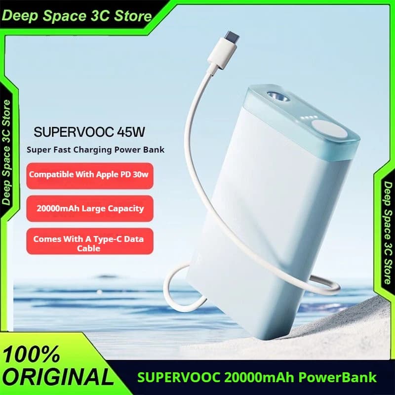OPPO SUPERVOOC 20000mAh Power Bank 45W Quick Charger with LED Lights Portable External Battery for iPhone16 15 14 Huawei Samsung