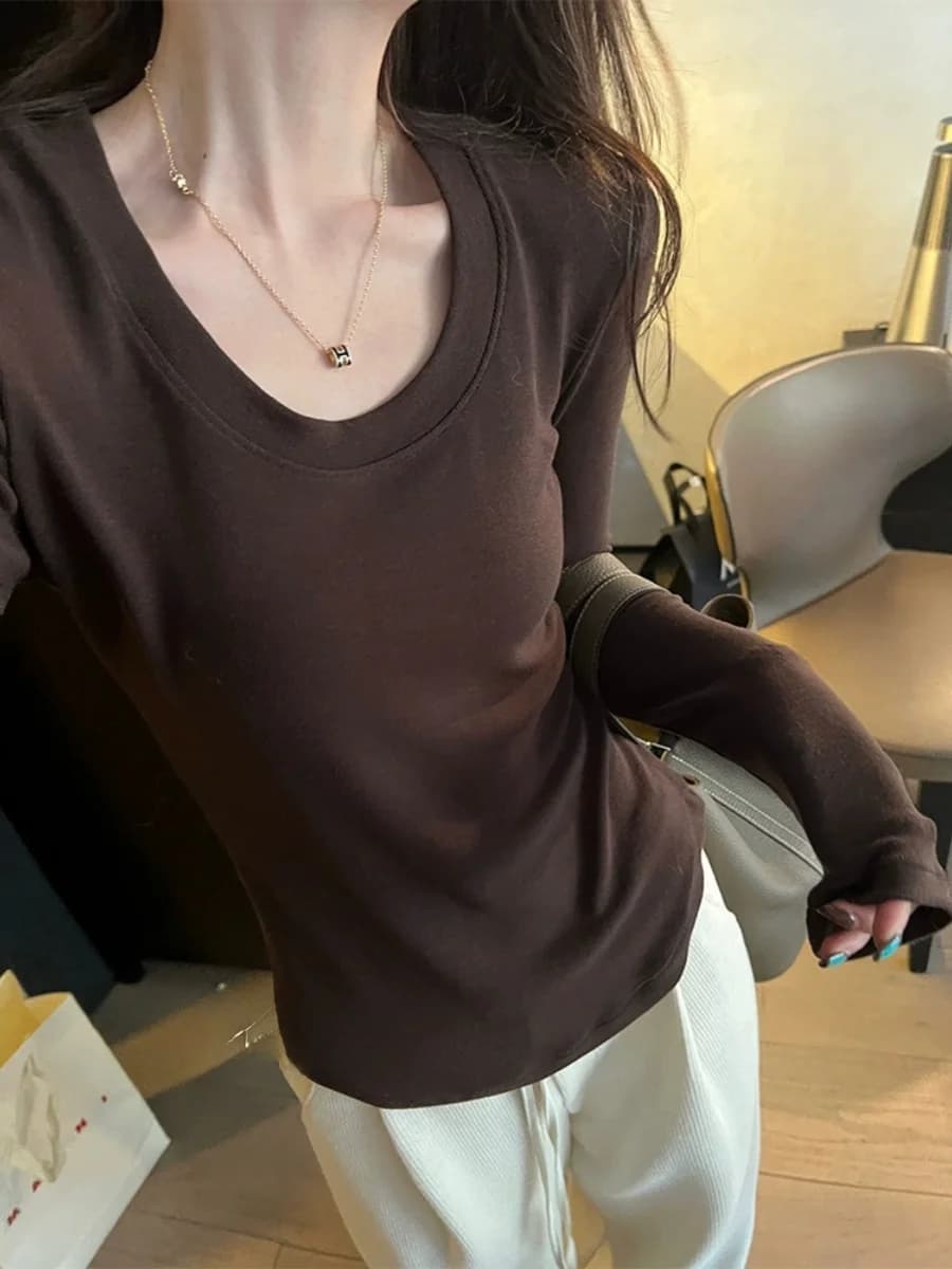 plus Size Women's Slim Fit Long Sleeve Goose Egg Collar Base Shirt Casual Autumn Winter Sexy Versatile Underwear Top