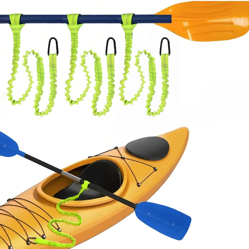 Adjustable Elastic Kayak Rod Lanyard Canoe Paddle Leash Fishing Rod Leash Safety Rope with Carabiner for Rowing Boats Accessorie
