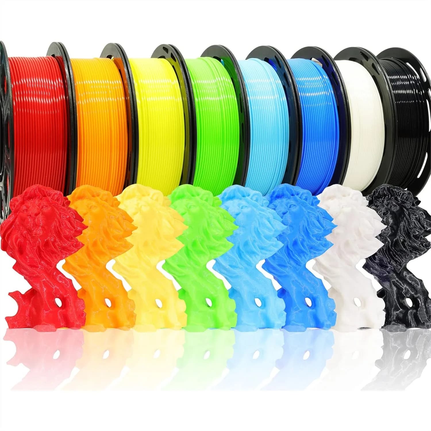 Confezione di 8 Bobine di Filamento PLA da 1,75mm, 2kg per Stampante 3D, Nero Bianco Rosso Blu Giallo Verde Lime Azzurro, Ampiamente Compatibile