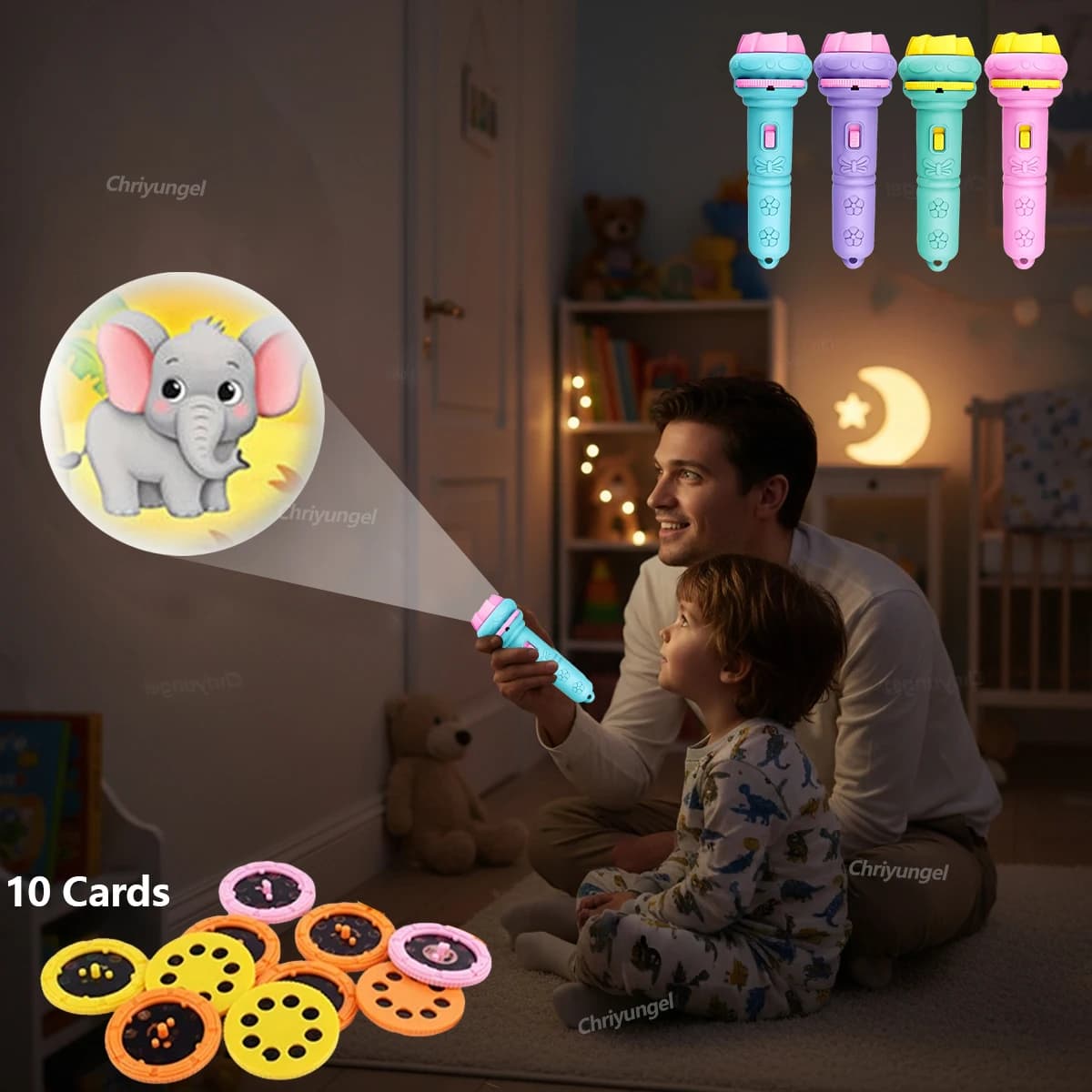 Children's projector torch with 10 cards 80 images Night light projector for cartoons Children's Toy Educational gift for goodnight fairy tale